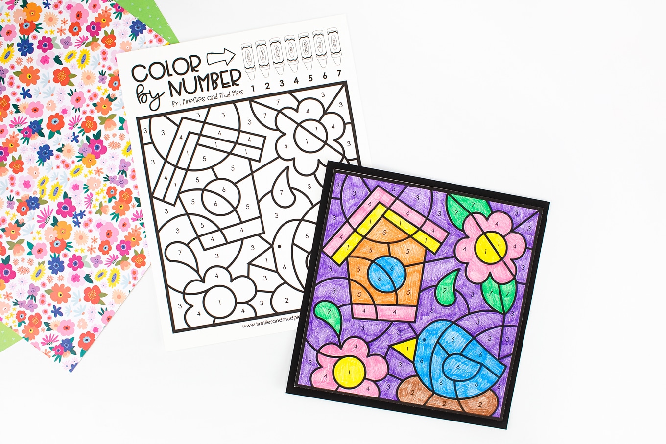 spring coloring by number fireflies and mud pies