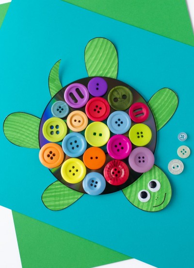 Upcycled CD and Button Turtle Craft for Kids